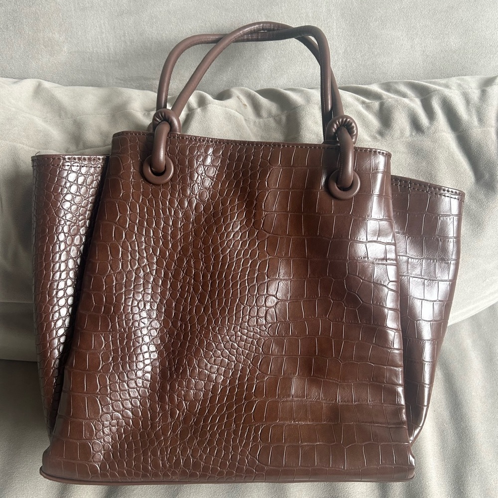 Aqua Large Brown crocodile style purse